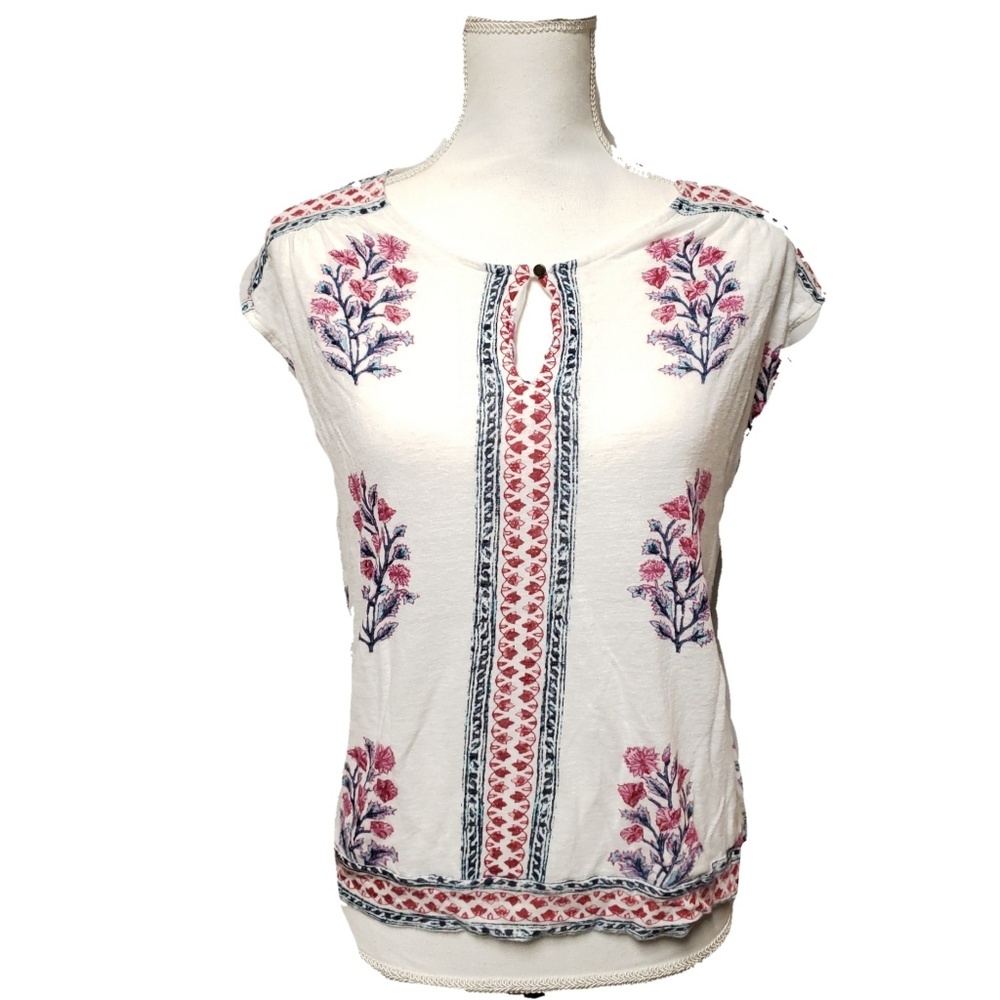 Lucky Brand Womens Short Sleeve Floral Top Sz S